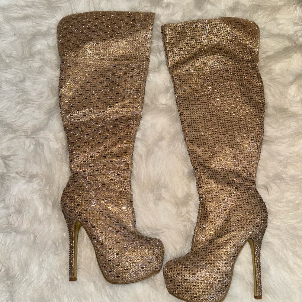 Thigh high bedazzled boots